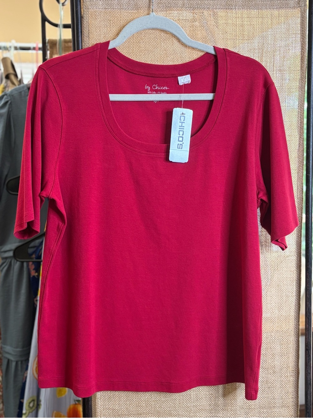 Chico's Scoop Neck Short Sleeve Top — Crimson Red - Picture 2 of 5